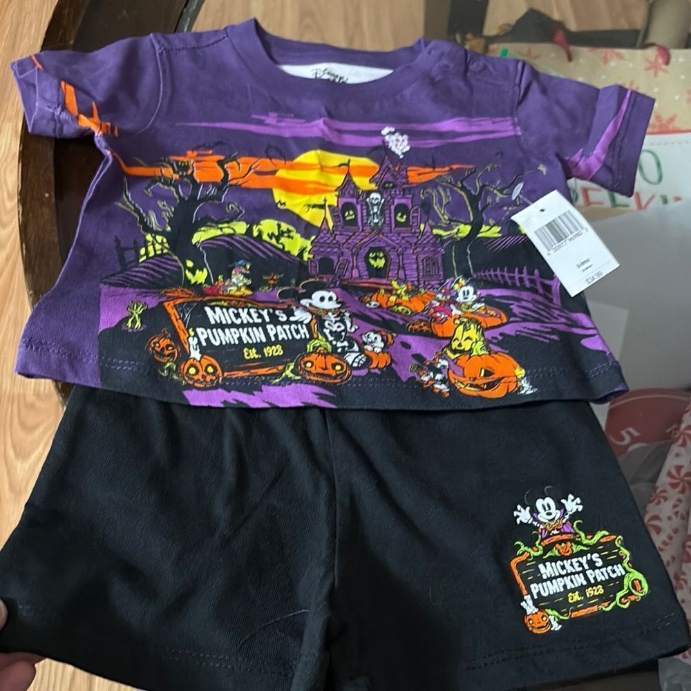 Disney Baby Mickey's Pumpkin Patch Baby Outfit- Purple and Black Size 6-9 months